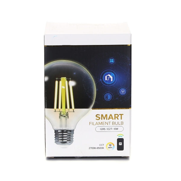 LAMPADINA LED SMART G95 filament - 6W alta efficienza- CCT  WIFI- BLUETOOTH - attacco E27 - compatibile Alexa e Google